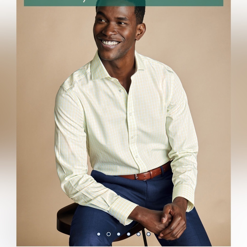 Spread Collar Non-Iron Poplin Check Shirt - Lemon